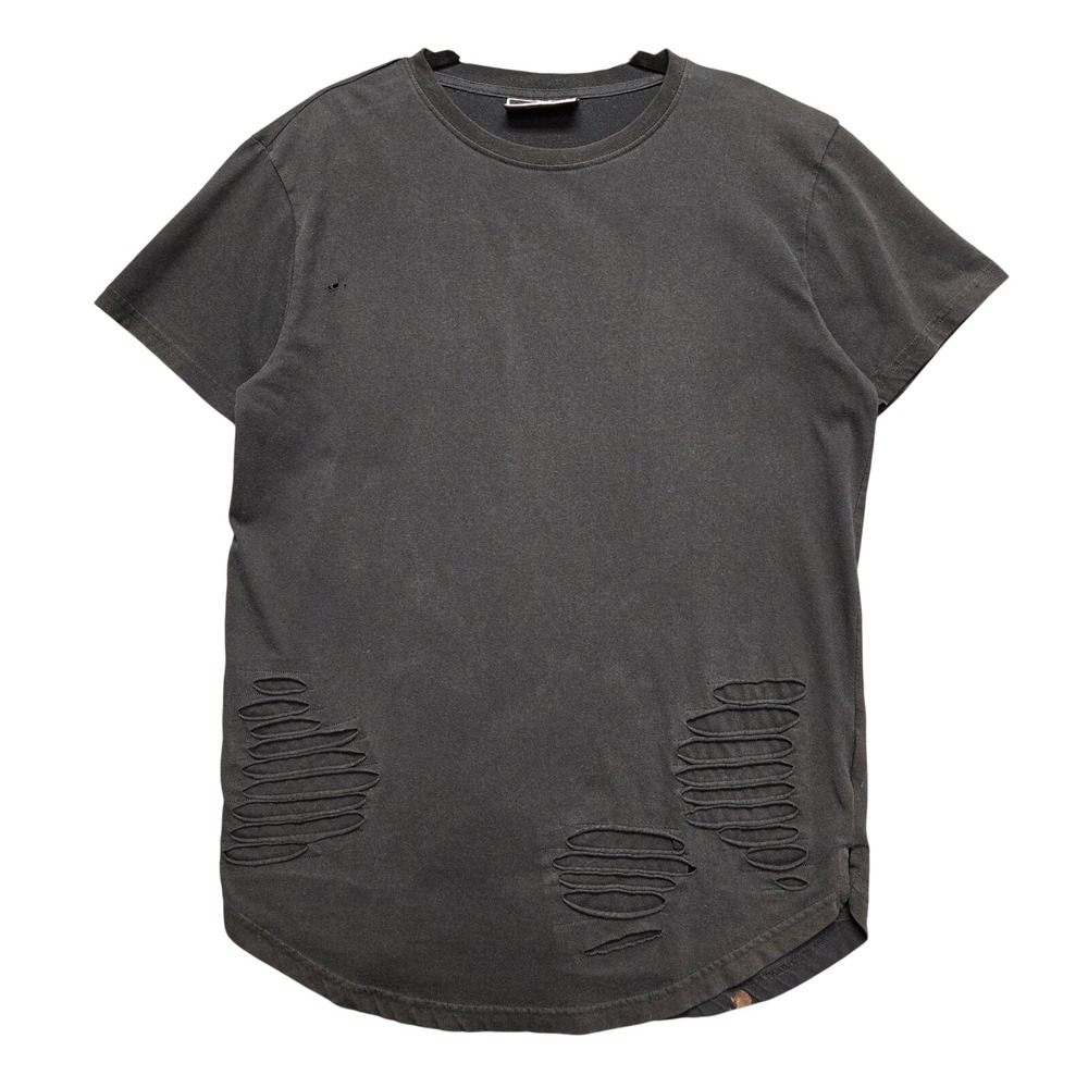 Krisp Mens XL‎ Black Distressed Curved Hem Short Sleeve T-Shirt Streetwear Tee